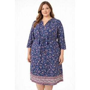 Faded Glory Blue Floral Shift Dress Y2K Womens XXL 20 Midi Prairie Boho 90's